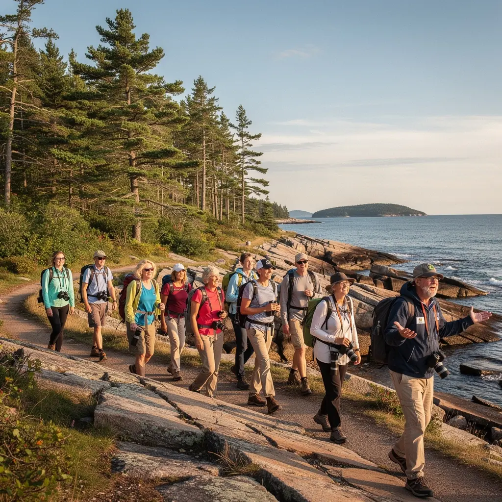 Grupa turystów zwiedzająca zabytkowe budynki i ciesząca się lokalną kulturą.