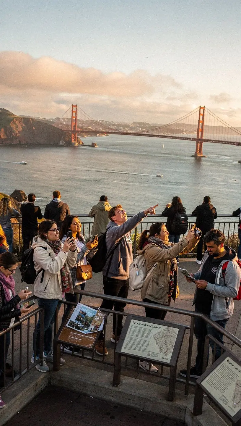 Przewodnik opowiadający o historii regionu podczas spaceru z turystami.